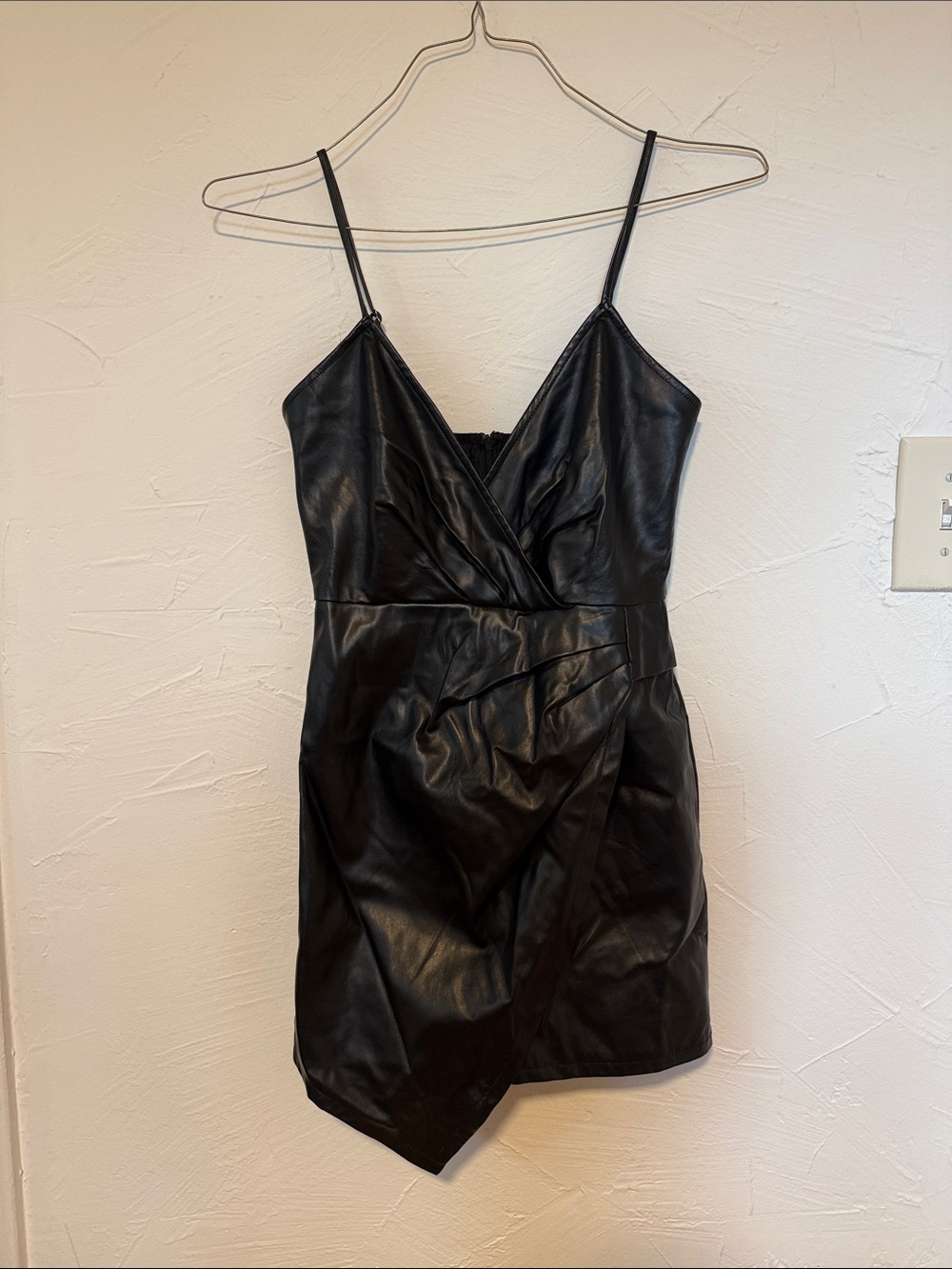 Lulu's Black Faux Leather Wrap-Style Mini Dress